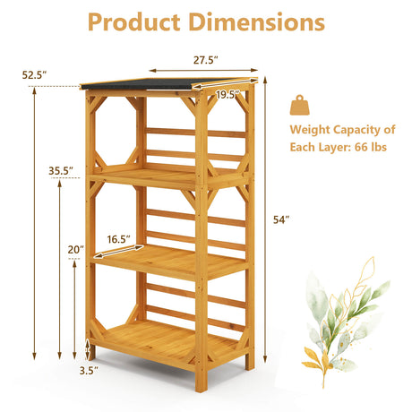 Soporte de madera de 3 niveles para plantas con techo asfáltico resistente a la intemperie para patio - Natural
