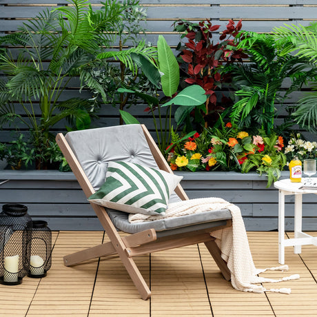 Sillón reclinable de madera para playa, ajustable en 3 posiciones, plegable, con cojín gratis, gris