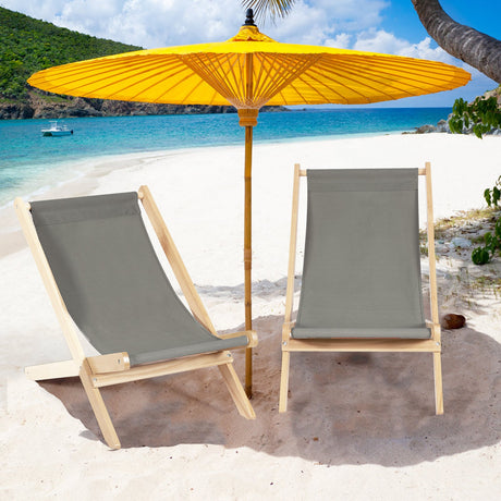 Sillón reclinable de madera para playa, ajustable en 3 posiciones, plegable, con cojín gratis, gris
