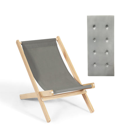 Sillón reclinable de madera para playa, ajustable en 3 posiciones, plegable, con cojín gratis, gris