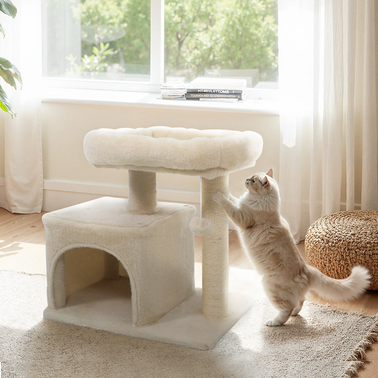 Árbol para Gatos Pequeño con Gran Poste Rascador Acolchado de Peluche para Gatos de Interior