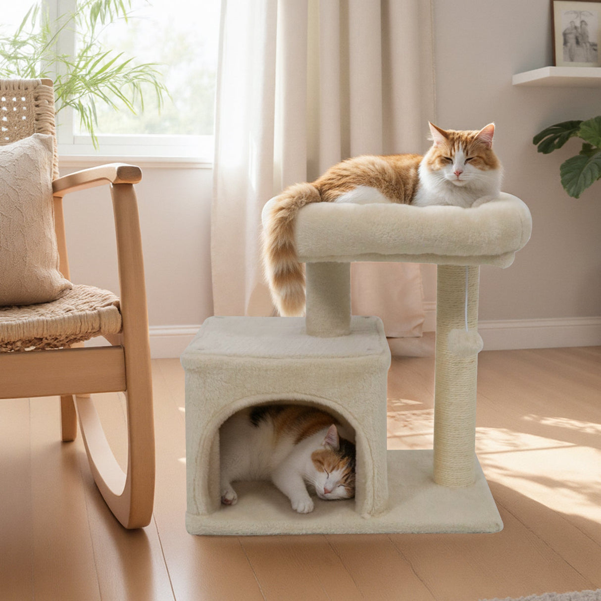 Árbol para Gatos Pequeño con Gran Poste Rascador Acolchado de Peluche para Gatos de Interior