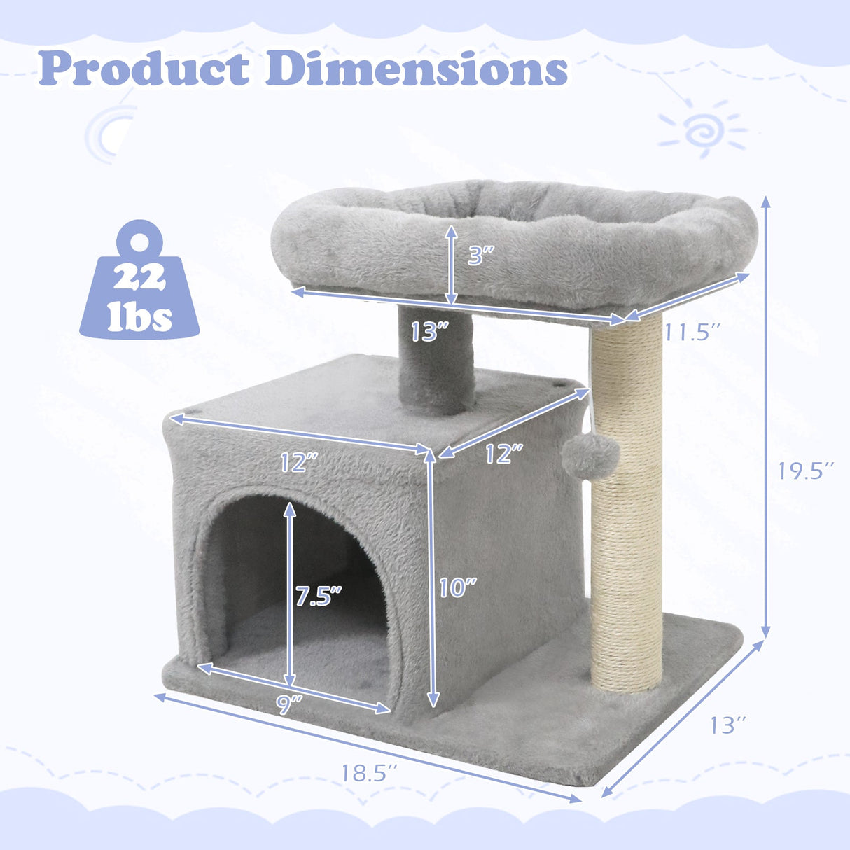 Árbol para Gatos Pequeño con Gran Poste Rascador Acolchado de Peluche para Gatos de Interior