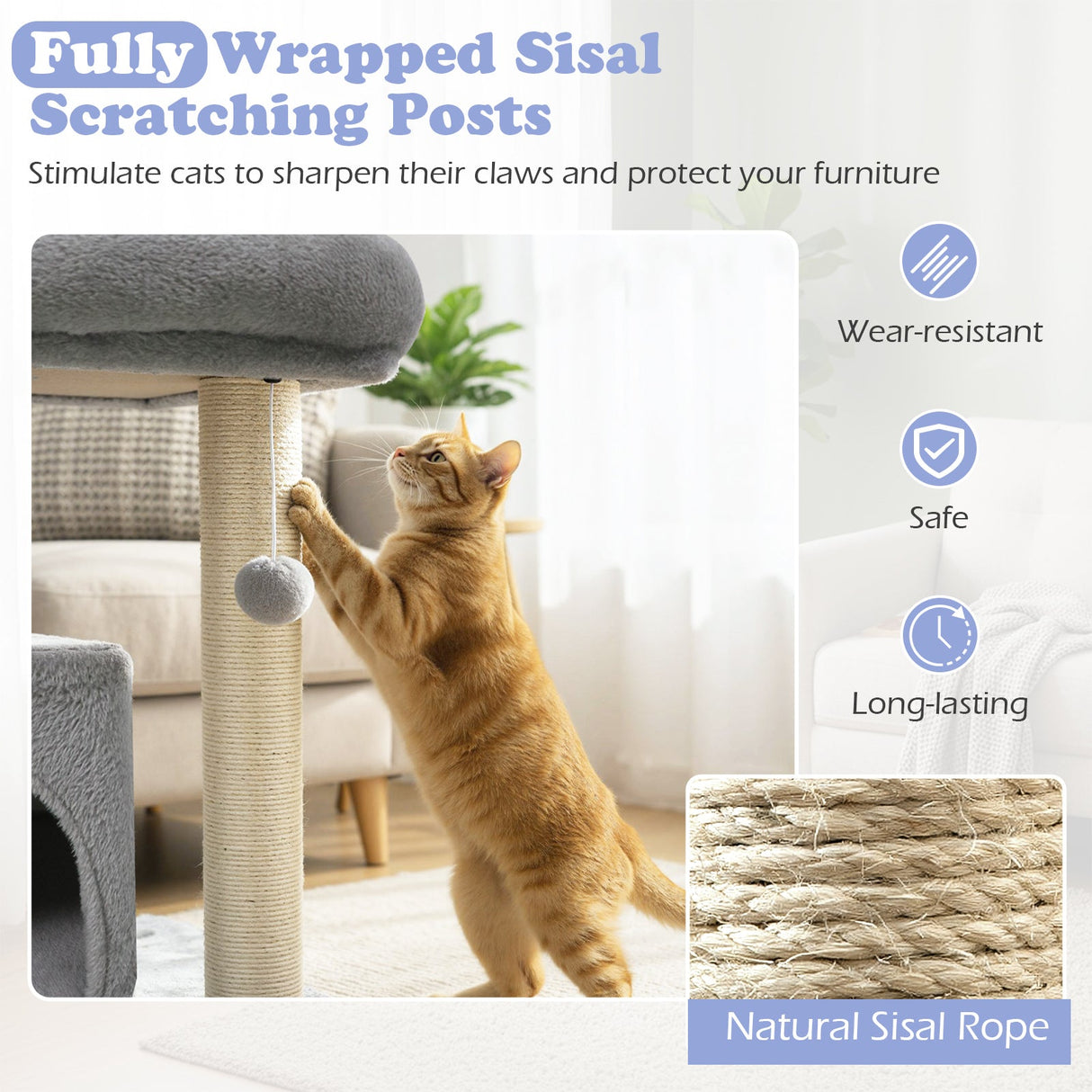 Árbol para Gatos Pequeño con Gran Poste Rascador Acolchado de Peluche para Gatos de Interior