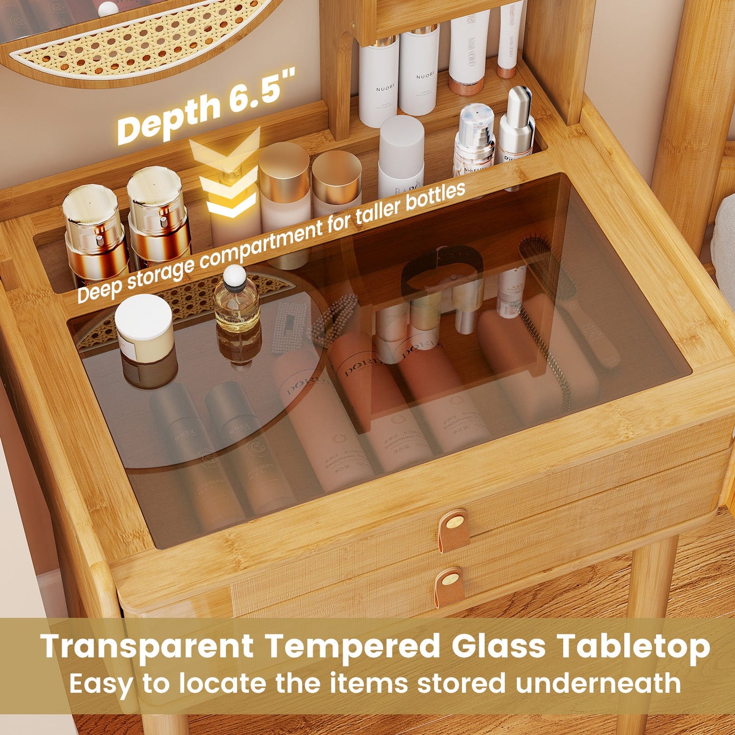 Small Vanity Desk and Stool Set with Mirror and 2 Drawers