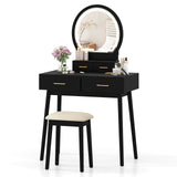 Pequeño tocador de maquillaje con taburete acolchado y espejo con luz LED