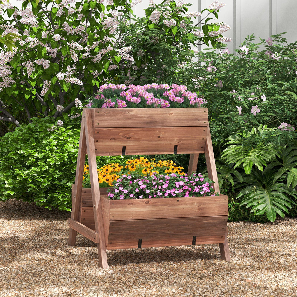 Huerto vertical elevado con 3 jardineras de madera