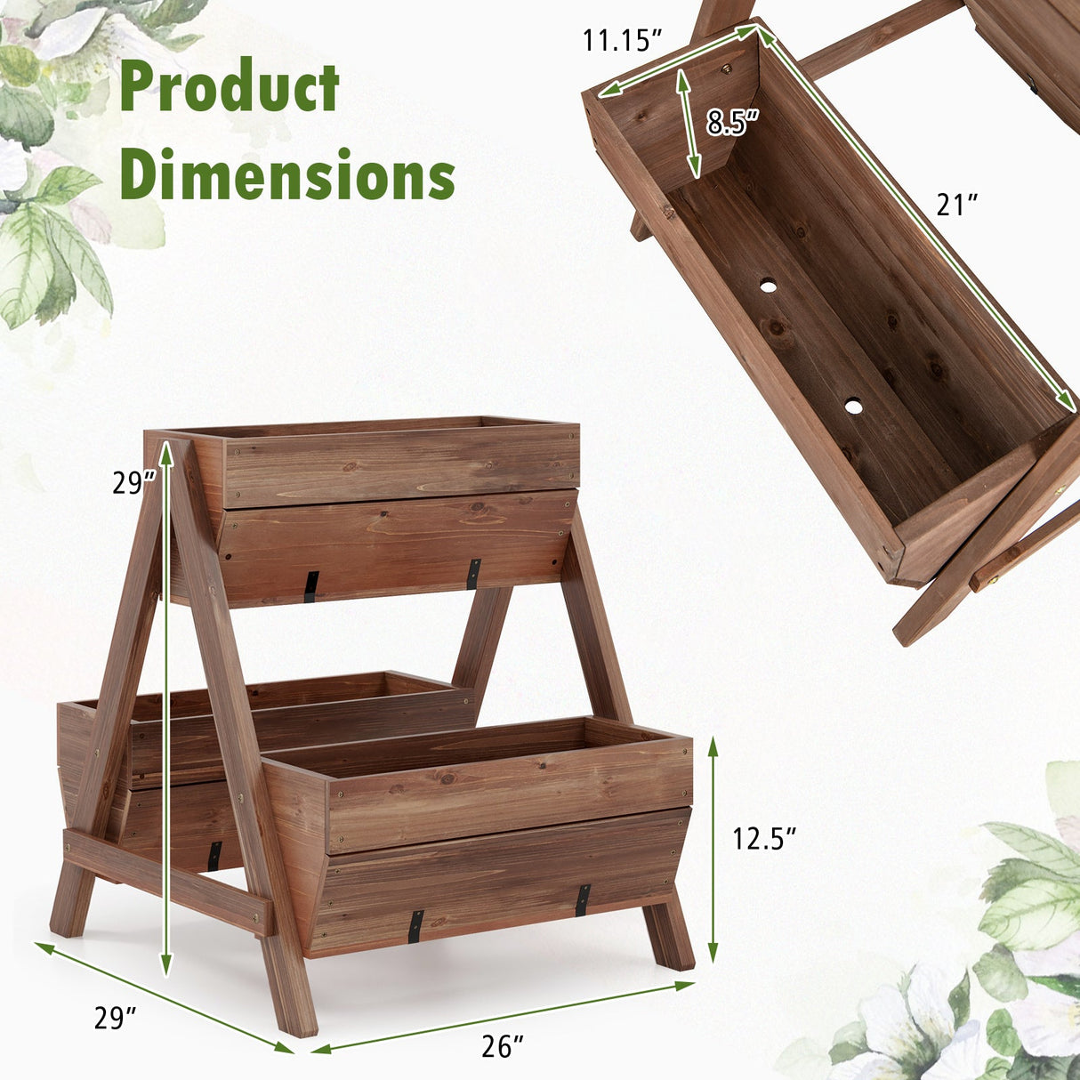 Huerto vertical elevado con 3 jardineras de madera