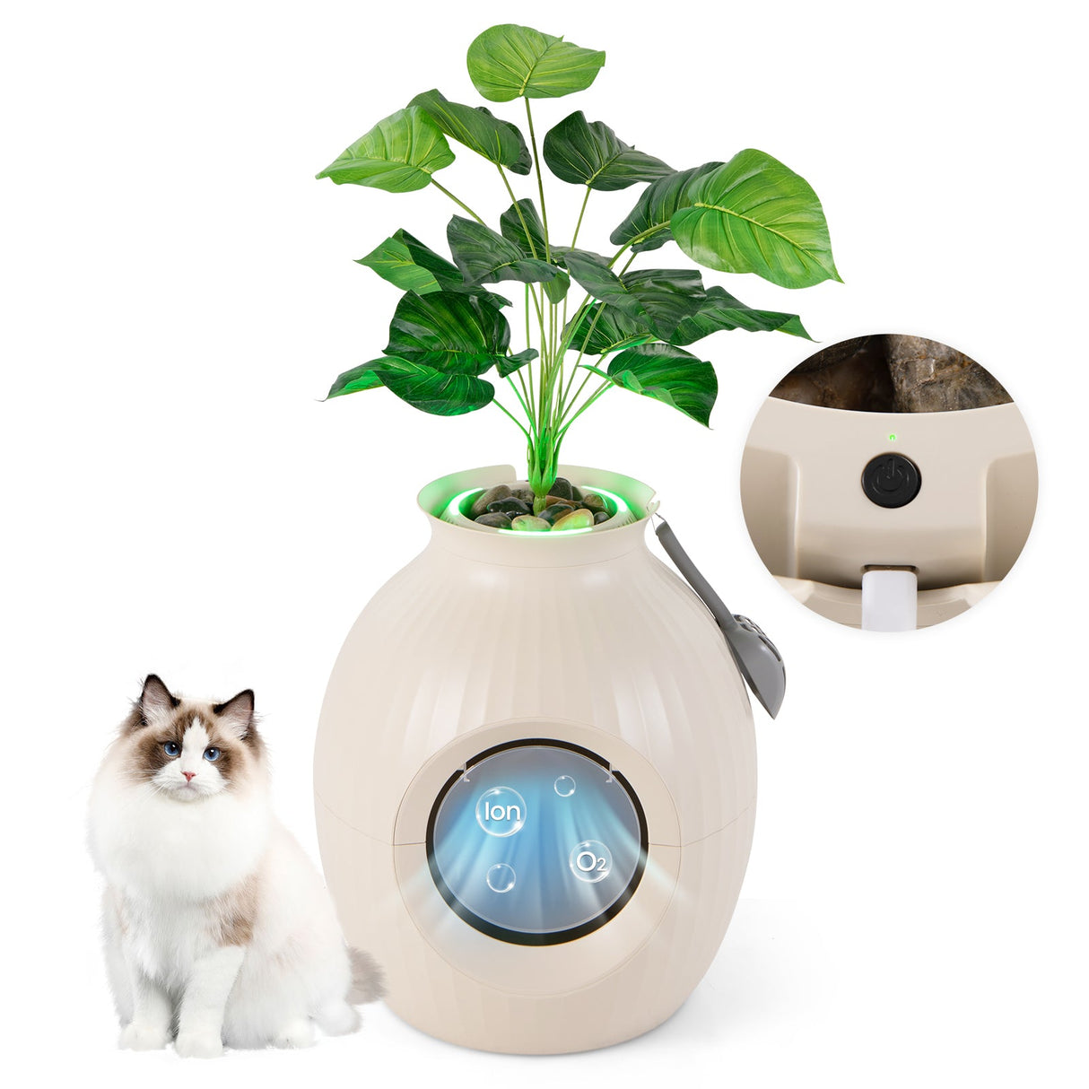 Arenero inteligente para gatos con eliminación de olores electrónica y esterilización-Beige