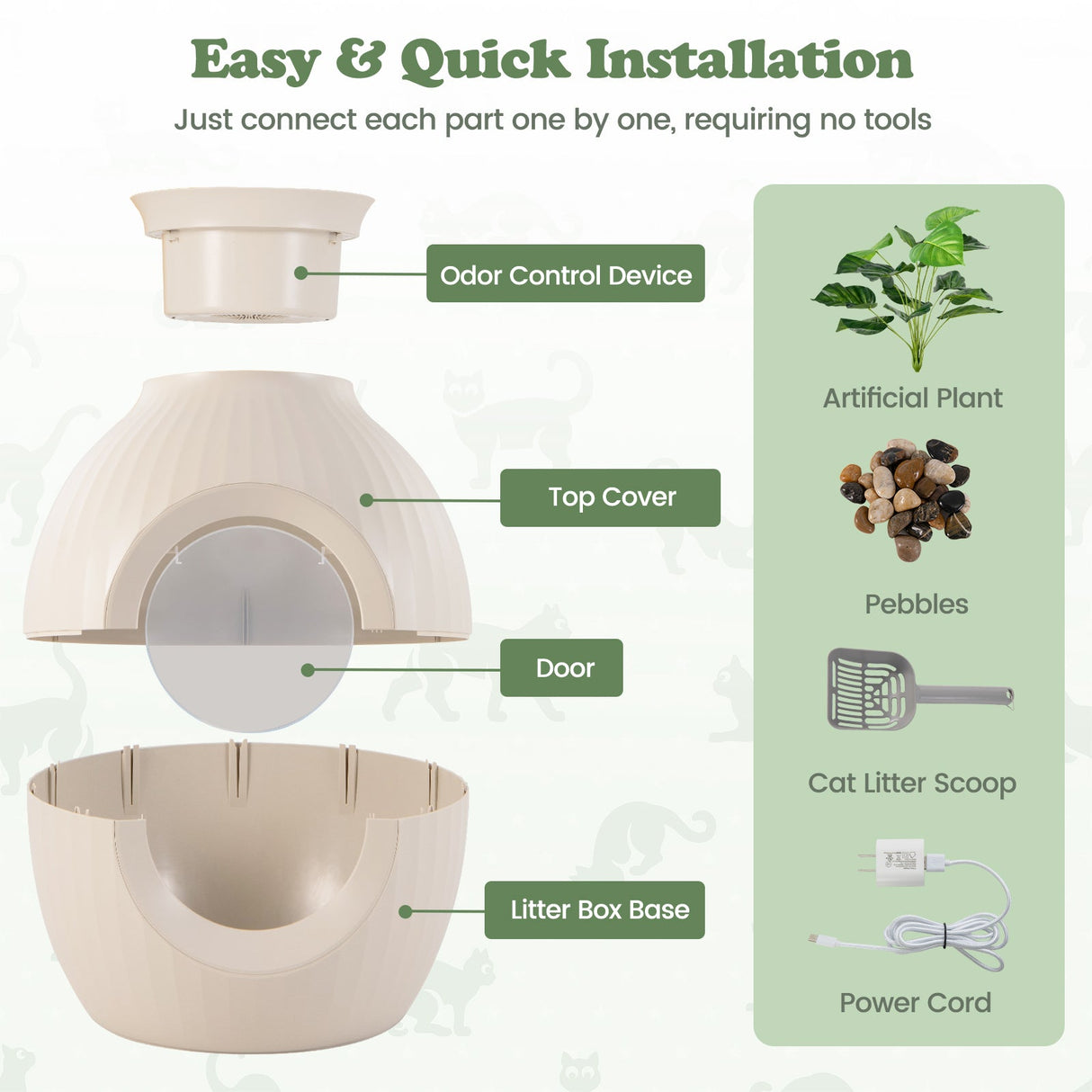 Arenero inteligente para gatos con eliminación de olores electrónica y esterilización-Beige