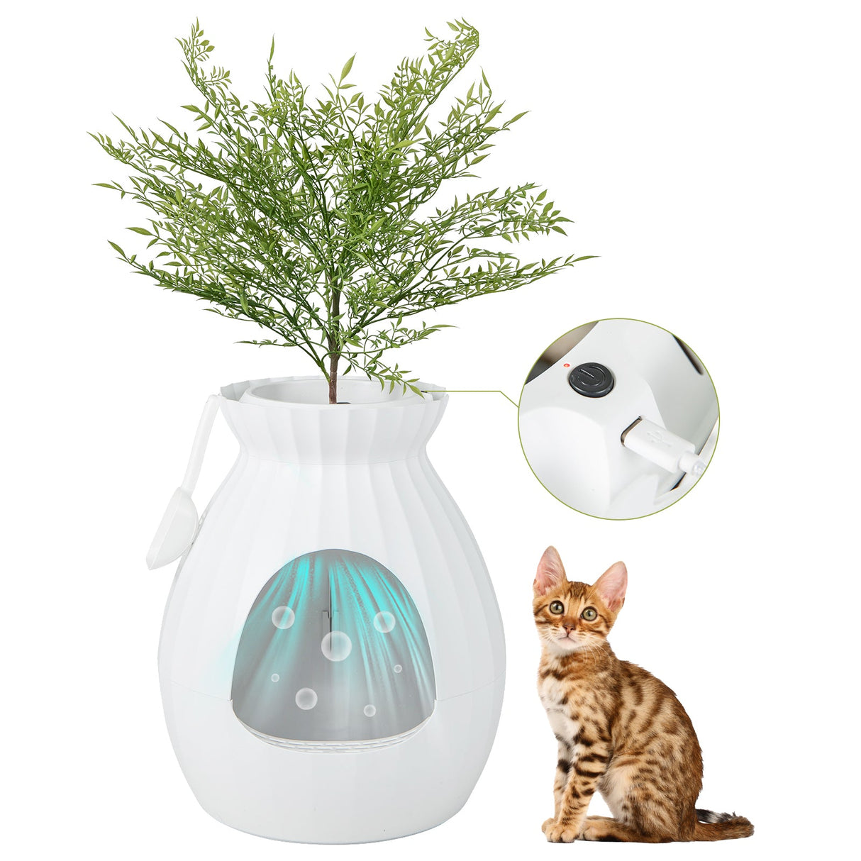 Arenero inteligente para gatos con eliminación electrónica de olores y esterilización - Blanco