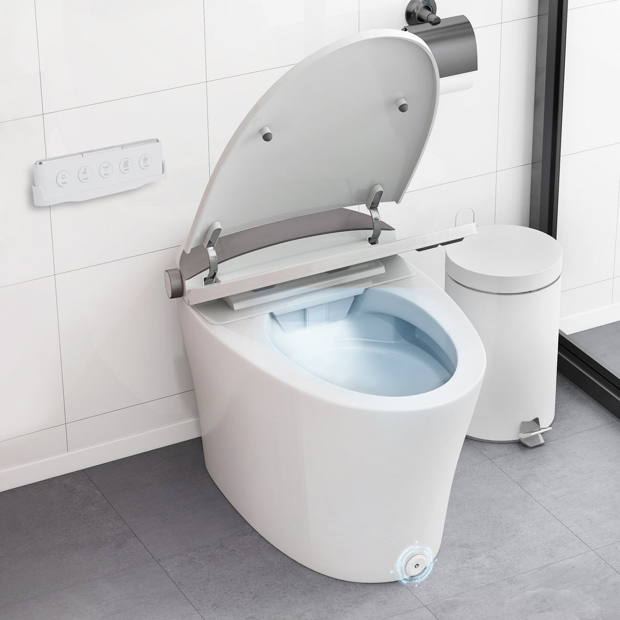 Inodoro inteligente de una pieza con asiento alargado de bidé con descarga de 1.16 GPF y luz nocturna - Blanco