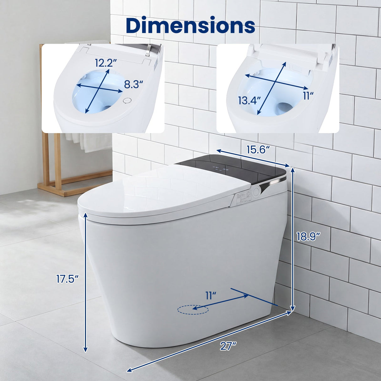 Inodoro inteligente con bidé incorporado, altura ADA con descarga automática y asiento con calefacción y control remoto - Blanco