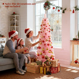 Árbol de Navidad artificial rosa de 2.13 m, nevado, con 635 puntas de rama