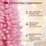 Árbol de Navidad artificial rosa de 2.13 m, nevado, con 635 puntas de rama