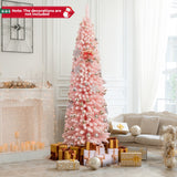 Árbol de Navidad artificial rosa de 2.13 m, nevado, con 635 puntas de rama