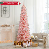 Árbol de Navidad artificial rosa de 2.13 m, nevado, con 635 puntas de rama