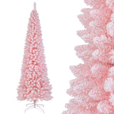 Árbol de Navidad artificial rosa de 2.13 m, nevado, con 635 puntas de rama