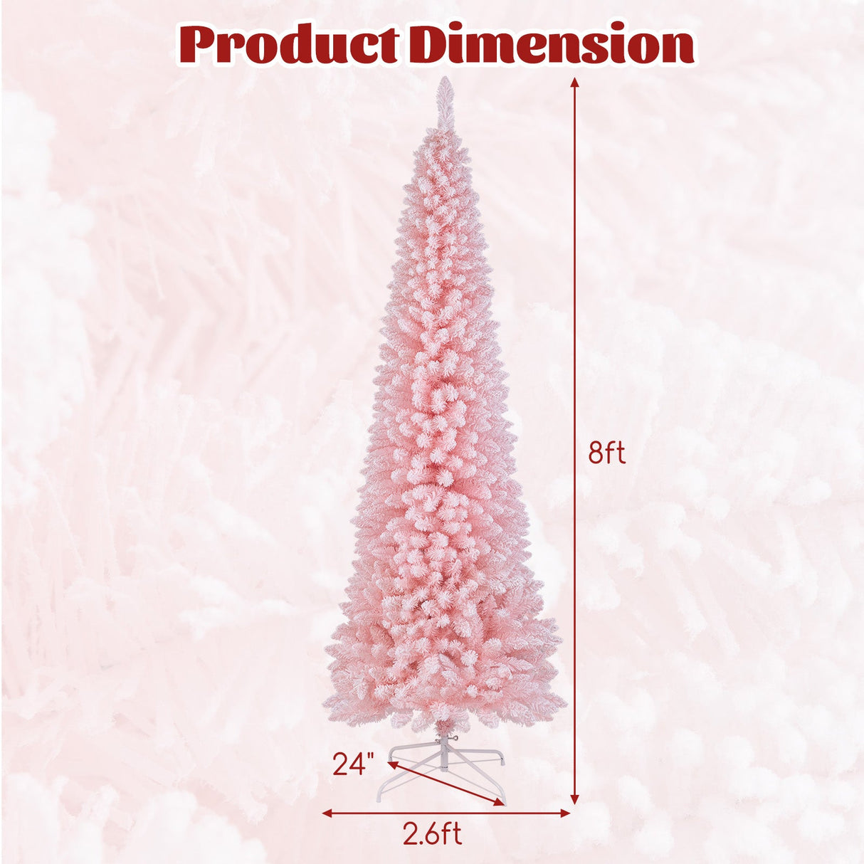 Árbol de Navidad artificial rosa de 2.13 m, nevado, con 635 puntas de rama