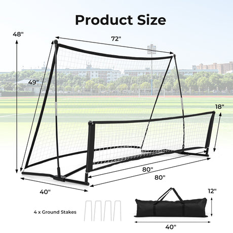 2-in-1 Portable Soccer Rebounder Net with Carrying Bag