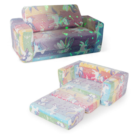 Sofá infantil convertible 2 en 1 con funda de franela extraíble y diseños luminosos - Color