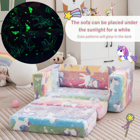 Sofá infantil convertible 2 en 1 con funda de franela extraíble y diseños luminosos - Color