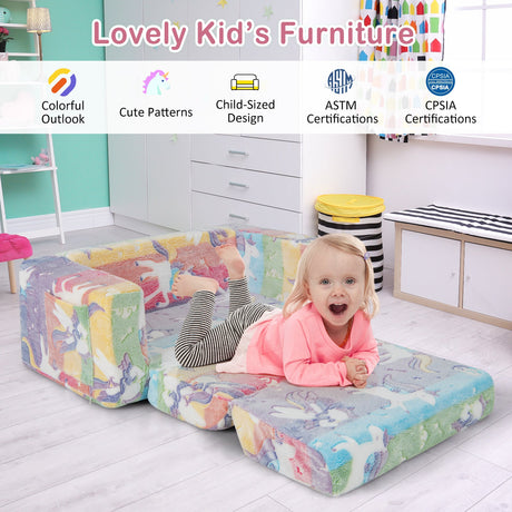 Sofá infantil convertible 2 en 1 con funda de franela extraíble y diseños luminosos - Color