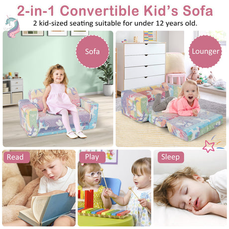Sofá infantil convertible 2 en 1 con funda de franela extraíble y diseños luminosos - Color