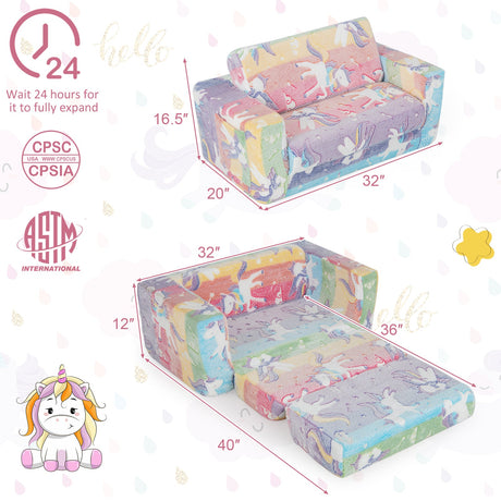 Sofá infantil convertible 2 en 1 con funda de franela extraíble y diseños luminosos - Color