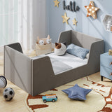 Soft Velvet Fabric Toddler Bed Frame with Safety Rails
