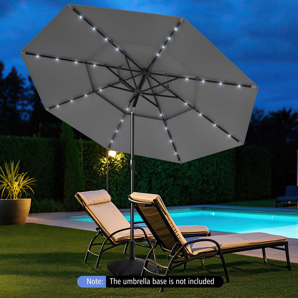 Sombrilla solar de patio de 3 metros con 32 luces LED y ventilación de 3 niveles