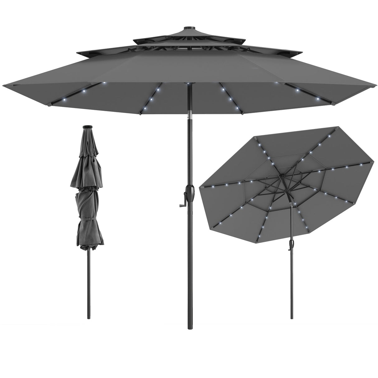 Sombrilla solar de patio de 3 metros con 32 luces LED y ventilación de 3 niveles