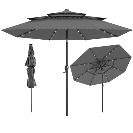 Sombrilla solar de patio de 3 metros con 32 luces LED y ventilación de 3 niveles