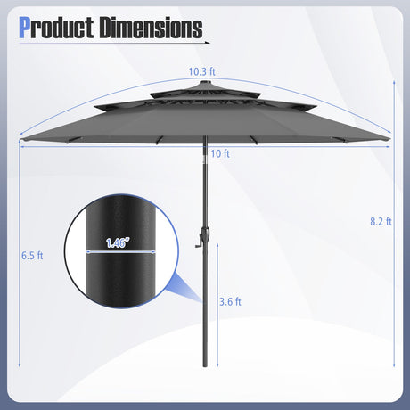 Sombrilla solar de patio de 3 metros con 32 luces LED y ventilación de 3 niveles