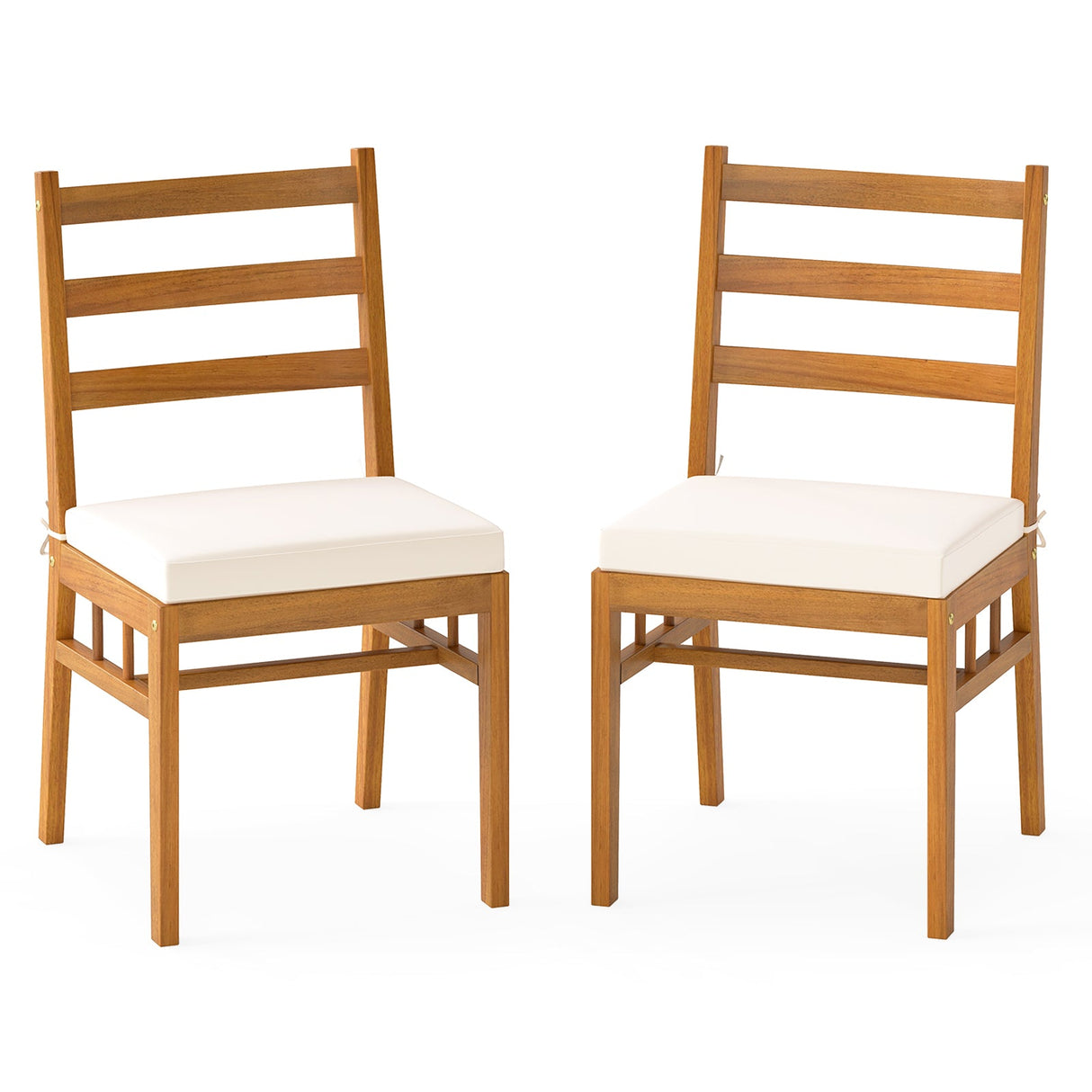 Juego de 2 sillas de patio sin brazos de madera maciza de acacia - Blanco