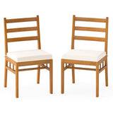 Juego de 2 sillas de patio sin brazos de madera maciza de acacia - Blanco