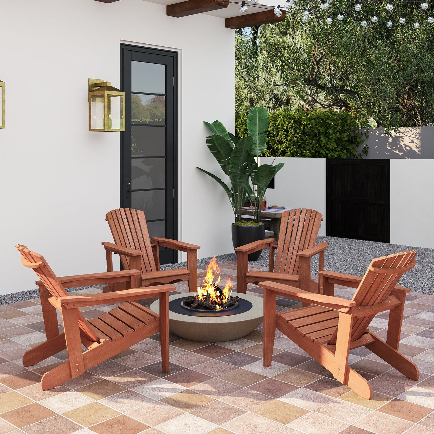 Sillón Adirondack de Madera Maciza con Respaldo Alto y Apoyabrazos Anchos