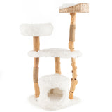 Torre para Gatos de Madera Maciza con Cesta Superior de Esparto para Cama de Gato