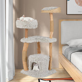 Torre para Gatos de Madera Maciza con Cesta Superior de Esparto para Cama de Gato