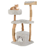 Torre para Gatos de Madera Maciza con Cesta Superior de Esparto para Cama de Gato