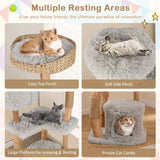 Torre para Gatos de Madera Maciza con Cesta Superior de Esparto para Cama de Gato