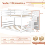 Litera baja de madera maciza completa sobre completa con escaleras de almacenamiento