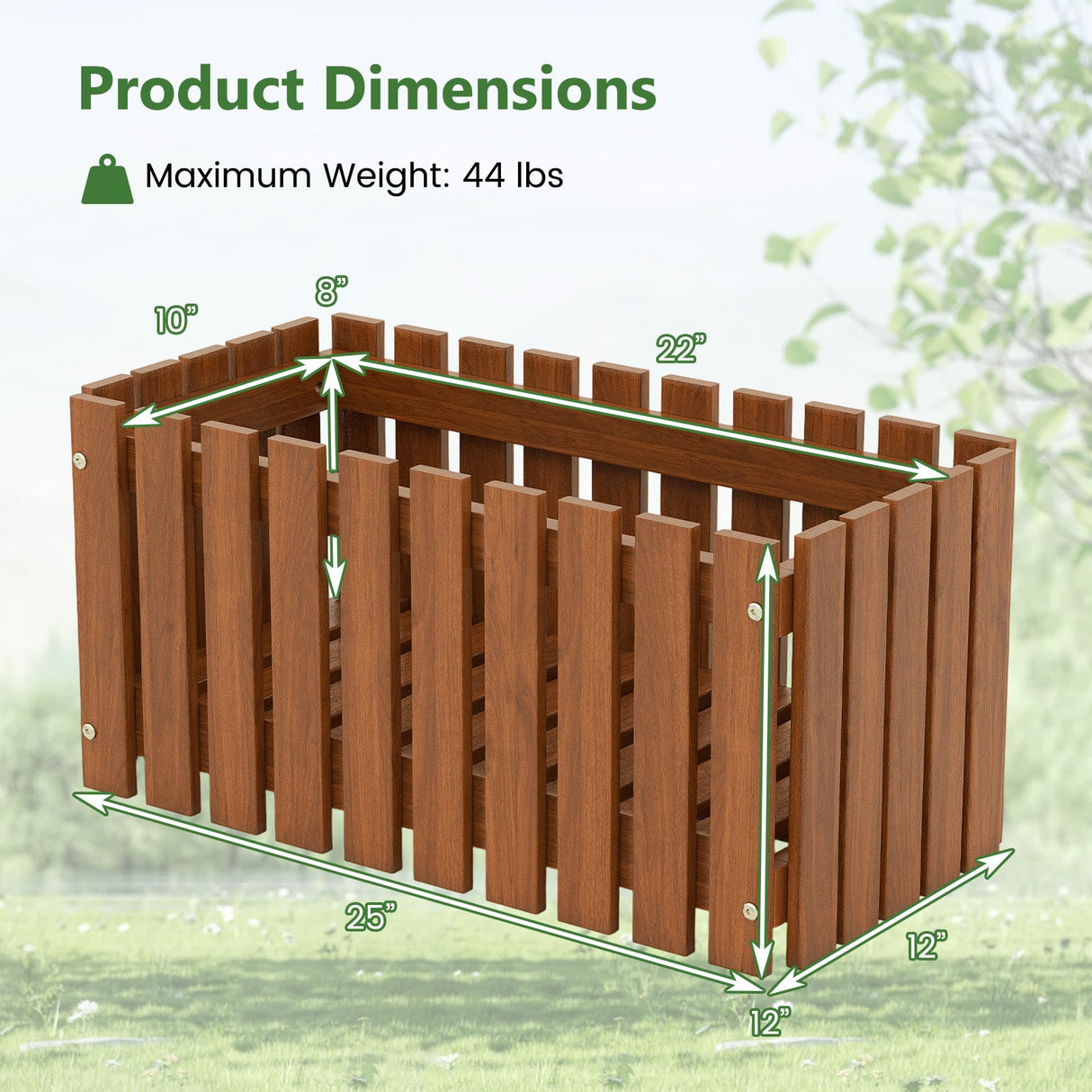 Cama de jardín elevada de madera maciza para flores y verduras