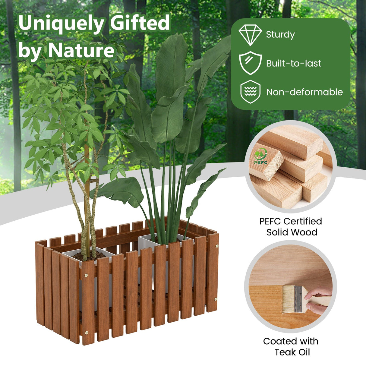 Cama de jardín elevada de madera maciza para flores y verduras
