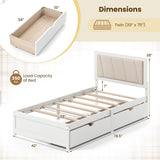 Estructura de cama de madera maciza con 2 cajones y cabecero tapizado - Tamaño doble