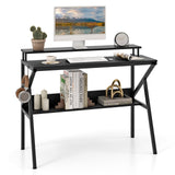 Space Saving Computer Desk with Monitor Stand and Extra Storage Shelf for Work Study