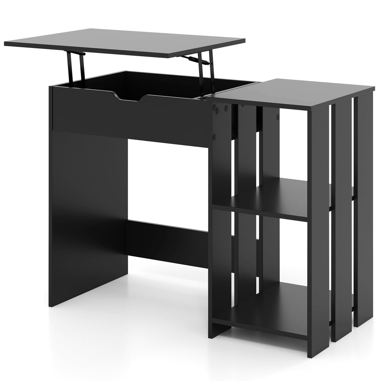 Escritorio para computadora que ahorra espacio con compartimento oculto y estantes de almacenamiento abiertos - Negro