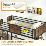 Space-Saving Twin Loft Bed with Safety Guardrail and Ladder-Coffee