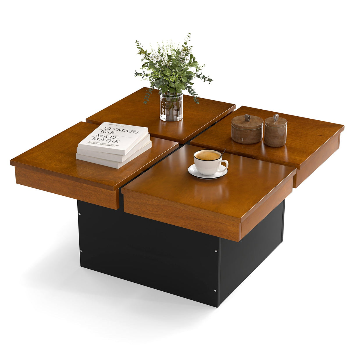 Mesa de centro cuadrada de estilo moderno de mediados de siglo-Nogal
