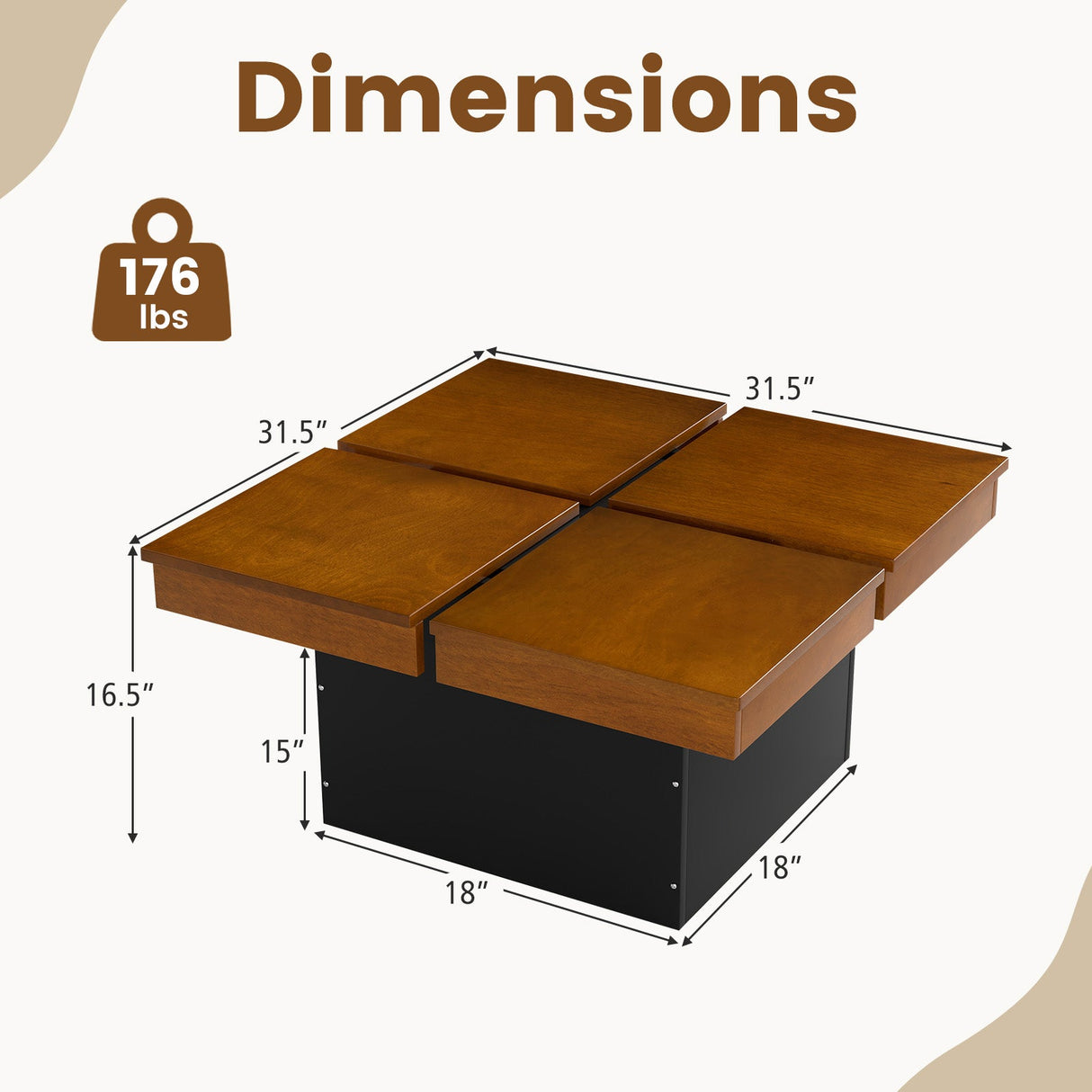 Mesa de centro cuadrada de estilo moderno de mediados de siglo-Nogal